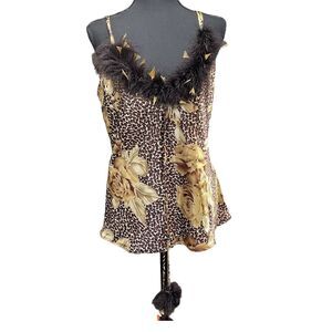 JE TADORE Camisole Nighty Animal Print With Removable Feather Trim Women’s L